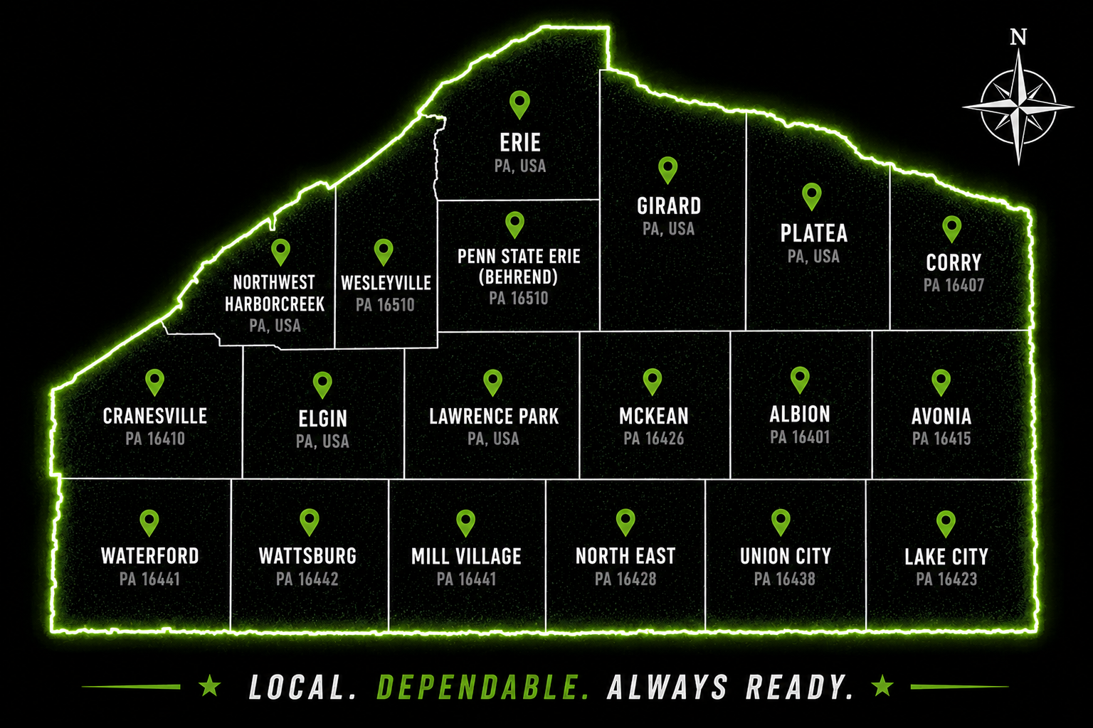 Grazzy Haul Away service area map — Erie County PA